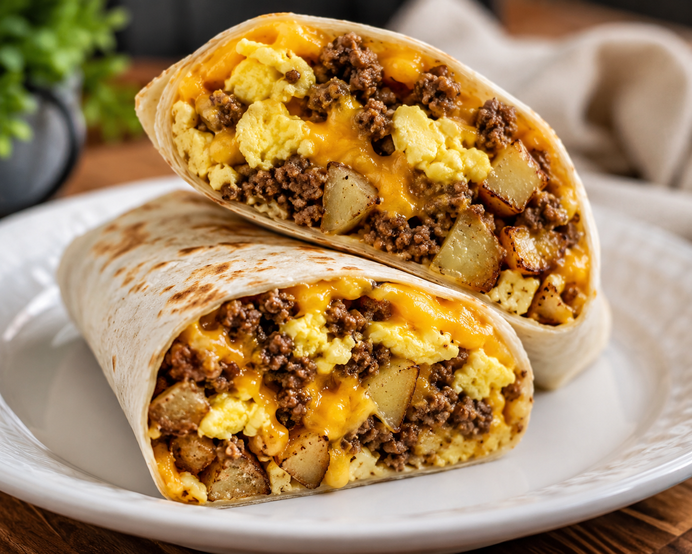 Cheesy Beef Breakfast Burrito- NEW!!