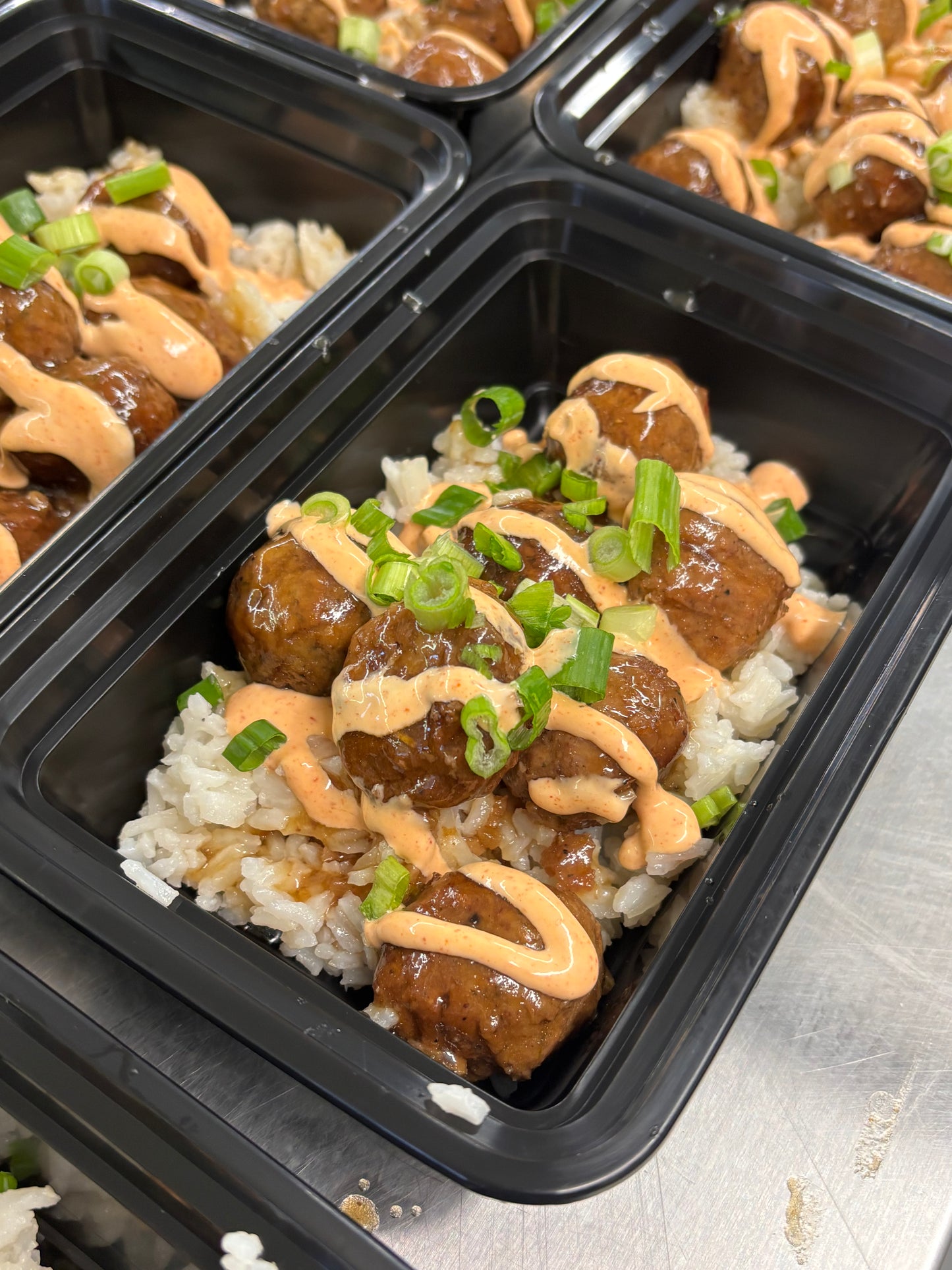 Korean BBQ Meatballs w/ Rice & Spicy Mayo